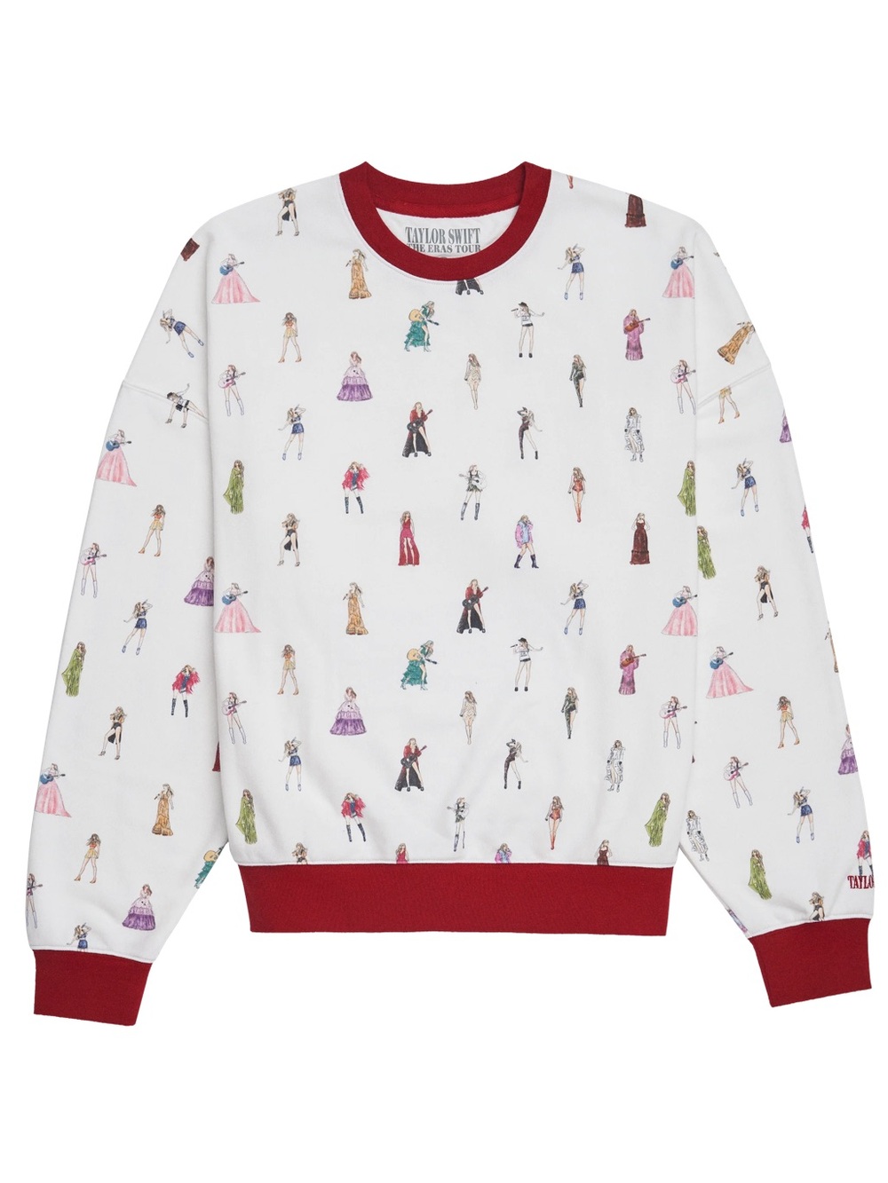 NWOT Taylor Swift Eras Tour Crewneck Sweatshirt Costume Print Burgundy Trim Size